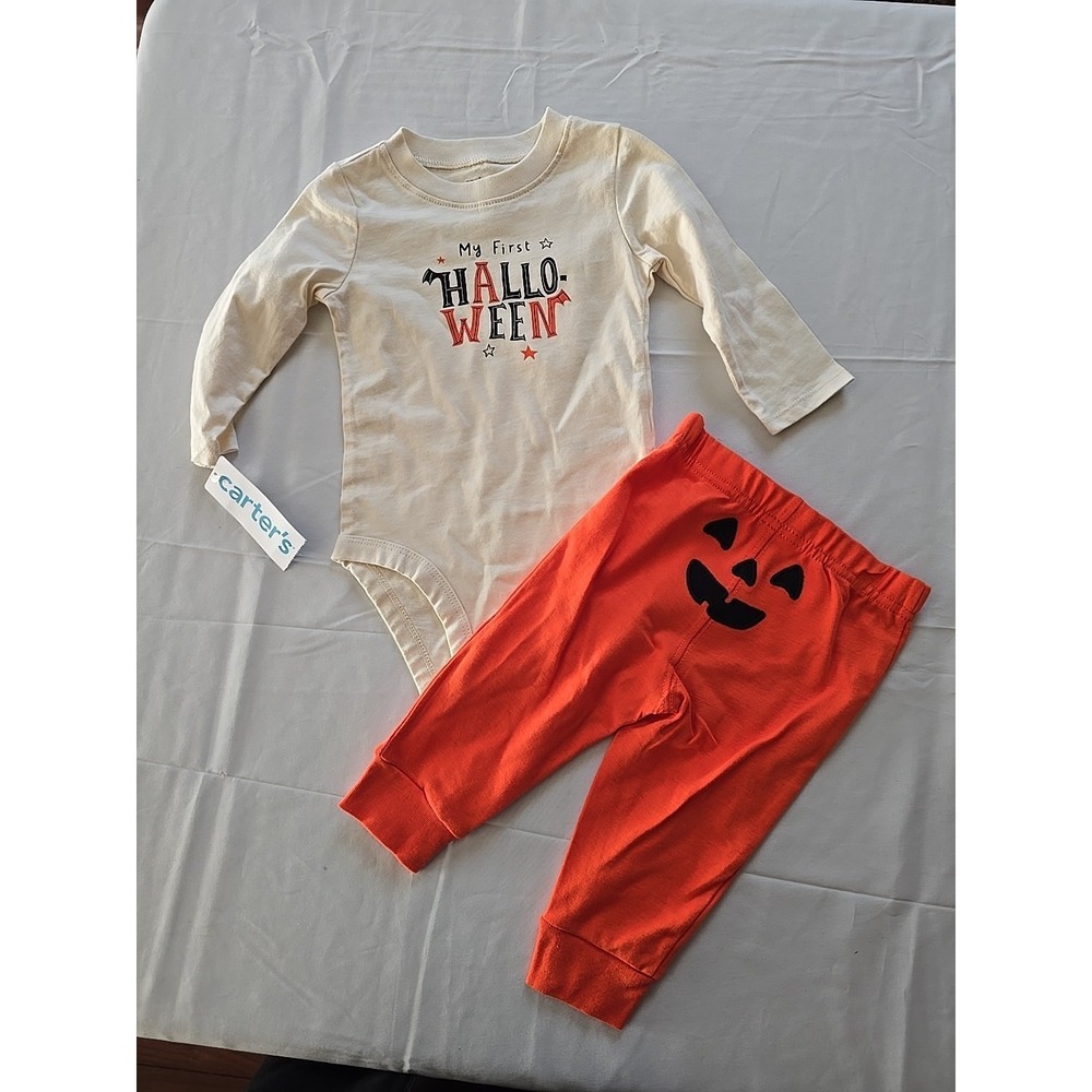 Nwt Carters Baby Boy 6 Months Pumpkin 1st Halloween Outfit Pants Bodysuit Fall